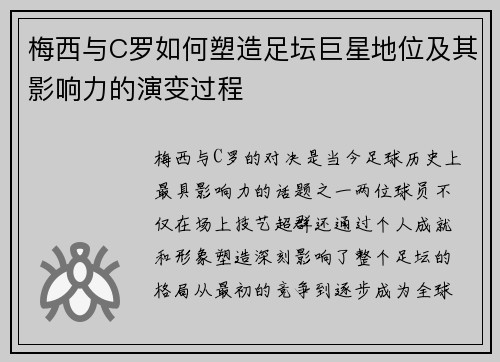 梅西与C罗如何塑造足坛巨星地位及其影响力的演变过程