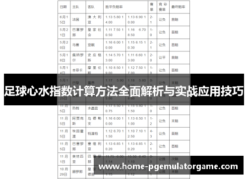 足球心水指数计算方法全面解析与实战应用技巧